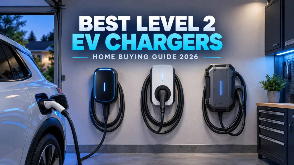 Three Level 2 EV chargers installed in a modern home garage
