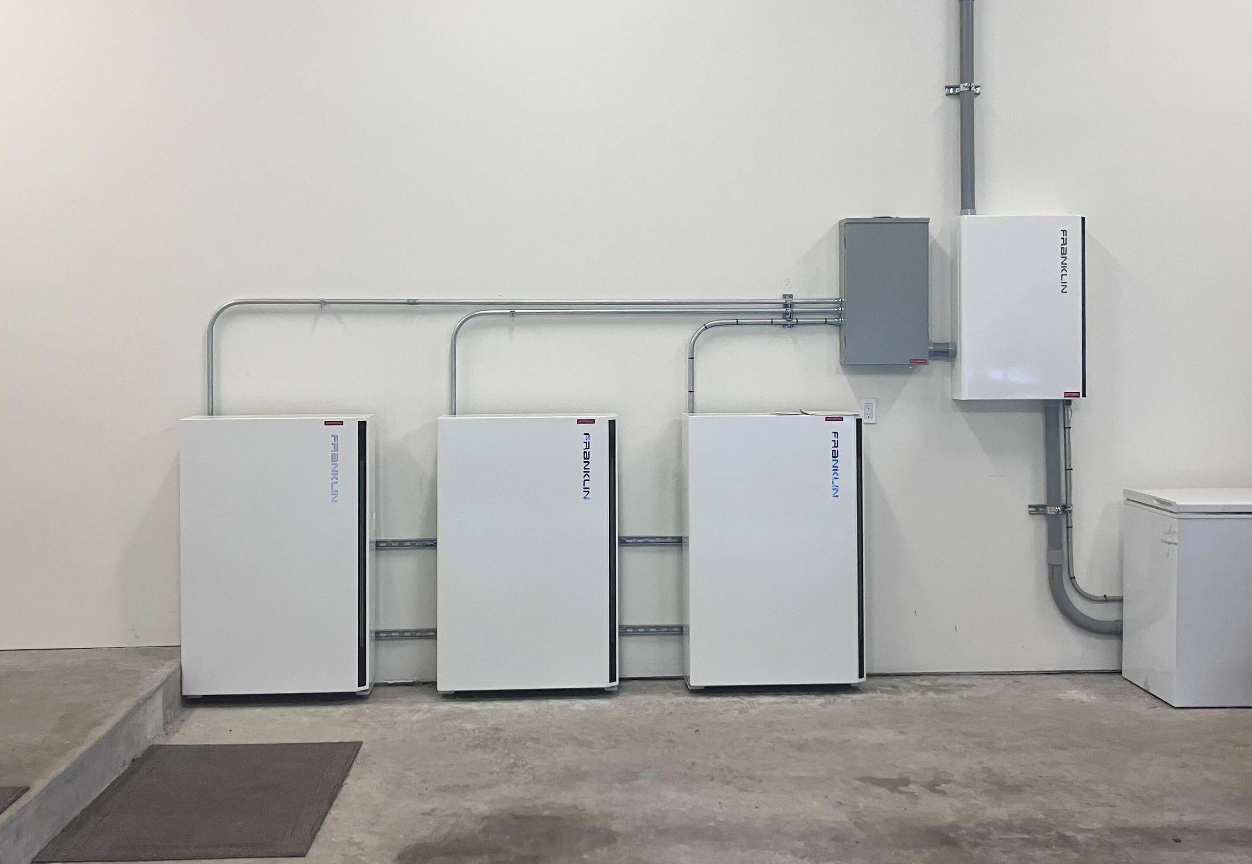 Installed FranklinWH aPower 2 home battery system with three battery units and aGate controller