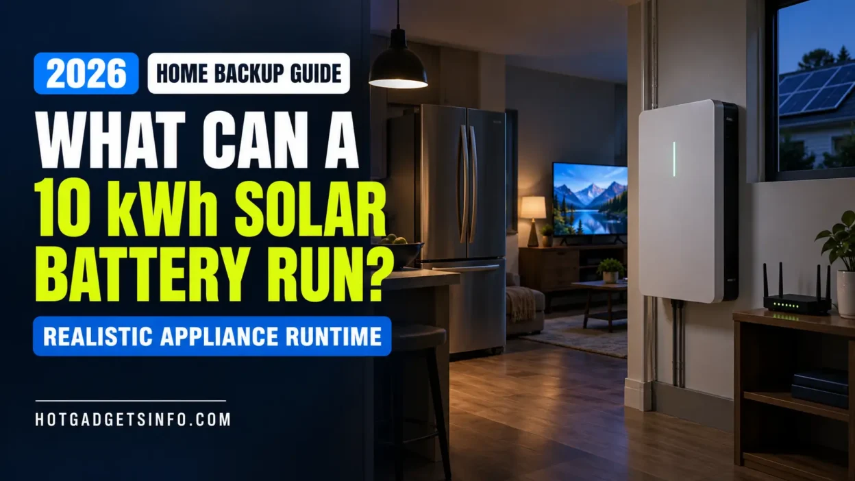 10 kWh solar battery powering a refrigerator, television, lights and Wi-Fi router