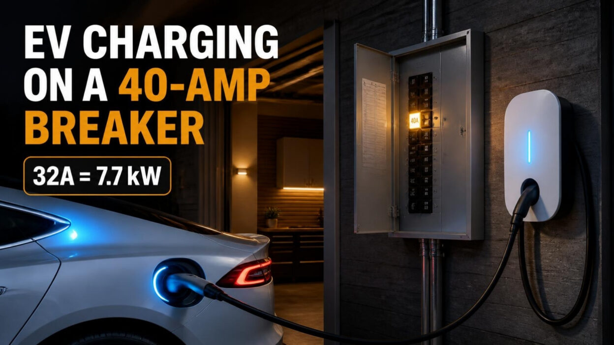 EV charging from a Level 2 wall charger on a 40-amp breaker, 32A equals 7.7 kW